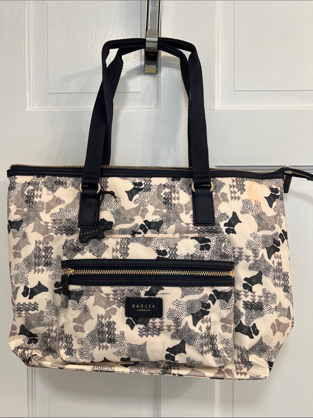 RADLEY LONDON Black & Cream Printed Tote with Gold Hardware